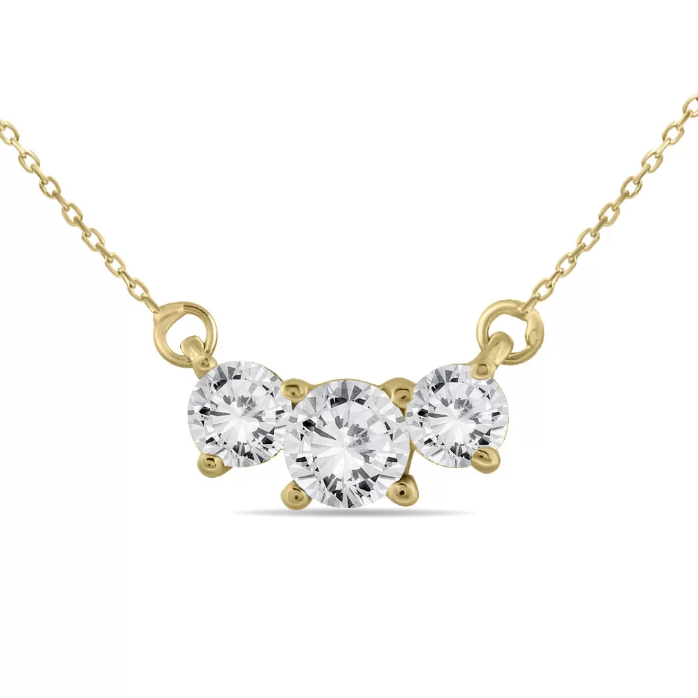 1 Carat Tw Three Stone Diamond Pendant In 14K Yellow Gold