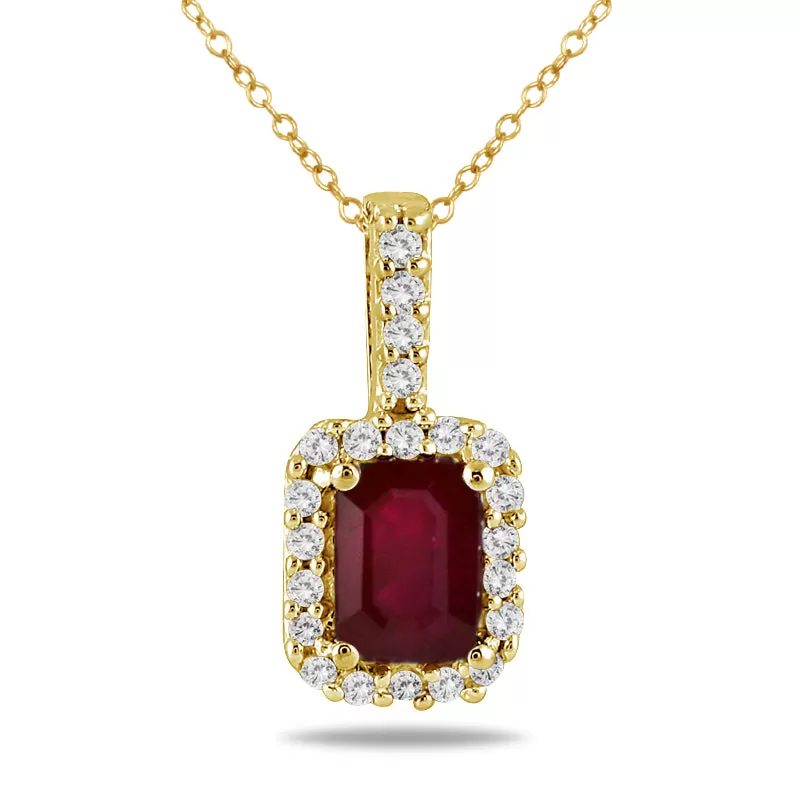 1/10 Carat Diamond And Ruby Pendant In 10K Yellow Gold