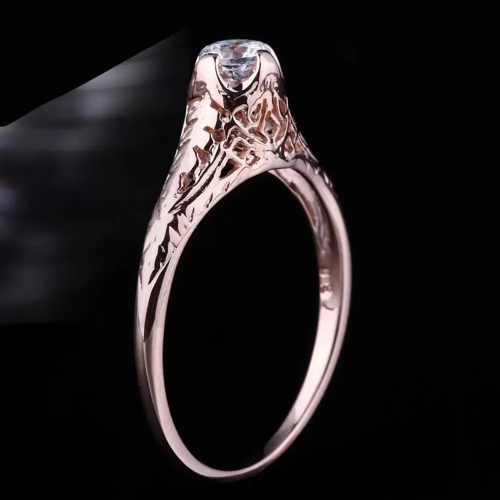 14k Rose Gold Vintage / Unique Moissanite Ring 0.3ct