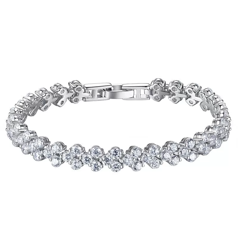 14K White Gold Geometric Diamond Bracelet