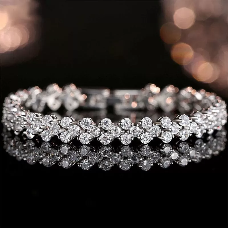 14K White Gold Geometric Diamond Bracelet