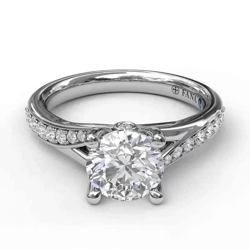 14K WHITE GOLD SPLIT SHOULDER DIAMOND ENGAGEMENT RING MOUNTING (SETTING ONLY)