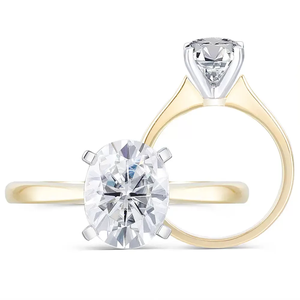 14k Yellow & White Gold Solitaire Oval Cut Moissanite Ring 2ct