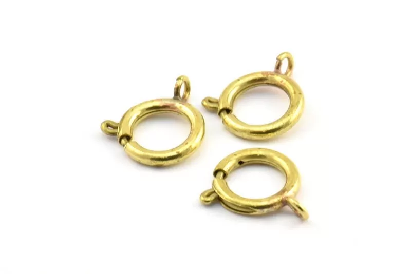 14mm Ring Clasps - 10 Raw Brass Round Ring Clasps (14mm) 1710 A0430 BS 2366