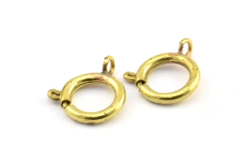 14mm Ring Clasps - 10 Raw Brass Round Ring Clasps (14mm) 1710 A0430 BS 2366