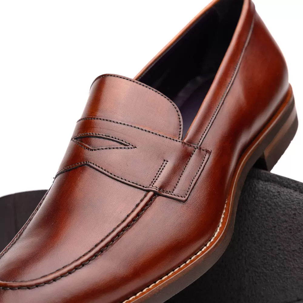 15-400-CGN ROMA Hand Burnished Calfskin Penny Loafer Cognac