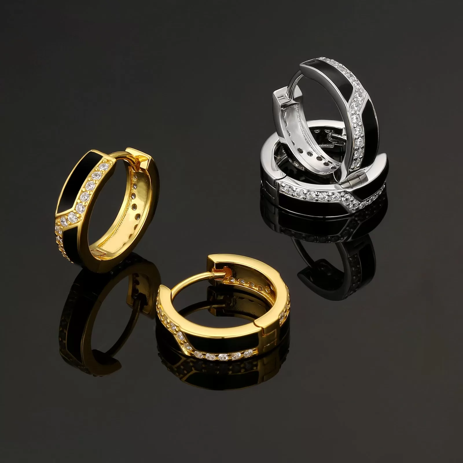 15mm Iced Black Hoop Earrings for Men