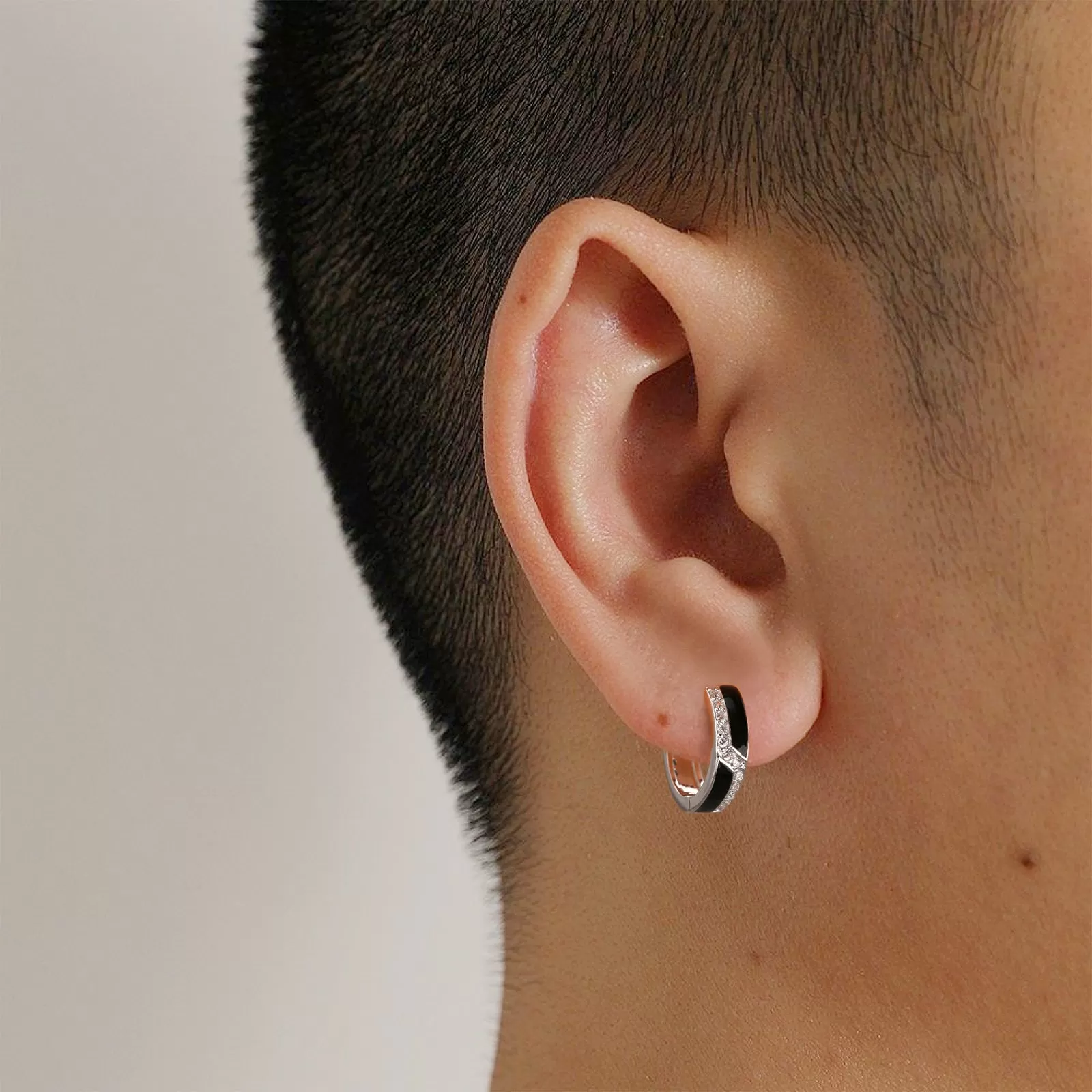 15mm Iced Black Hoop Earrings for Men