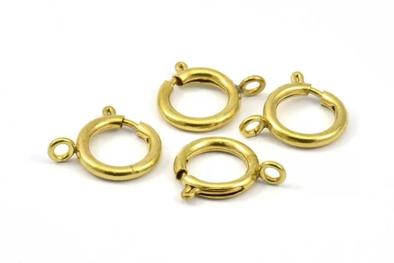 18mm Spring Ring Clasps, 12 Raw Brass Round Spring Ring Clasps with 1 Loop (18mm) BS 2356