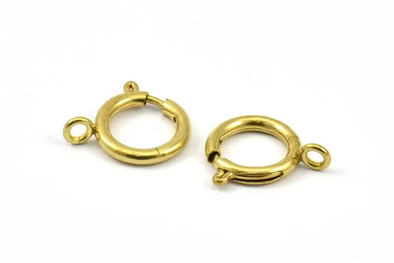 18mm Spring Ring Clasps, 12 Raw Brass Round Spring Ring Clasps with 1 Loop (18mm) BS 2356