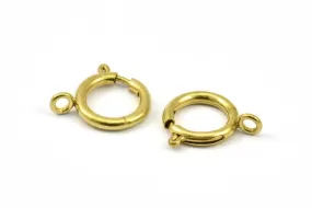 18mm Spring Ring Clasps, 12 Raw Brass Round Spring Ring Clasps with 1 Loop (18mm) BS 2356