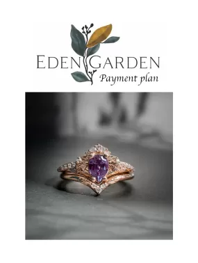 2 installments payment plan: Lab alexandrite engagement ring set, rose gold, pear cut / Amelia