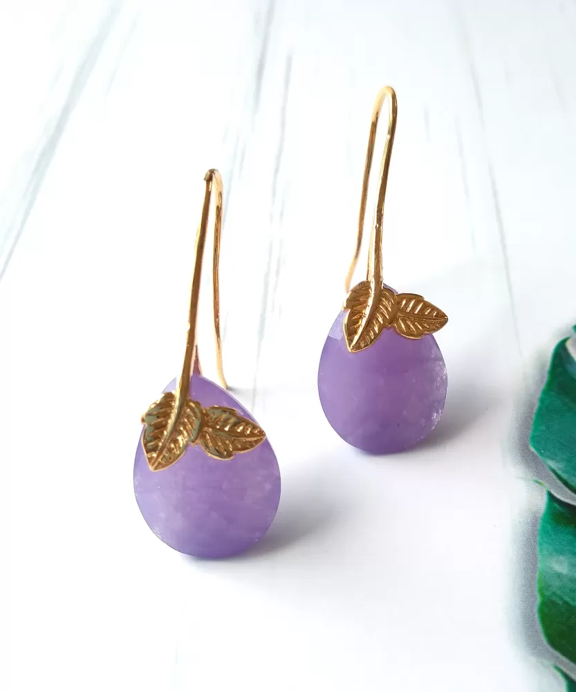 2 Leaf Lavender Jade Single Gem Drop Earrings