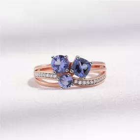 3 Stone Sapphire 925 Sterling Silver 14K Rose Gold Ring