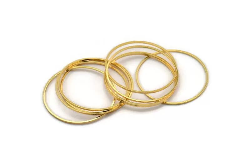 40mm Circle Connectors - 4 Gold Plated Brass Circle Connectors (40x1x1mm) A6093 H0422