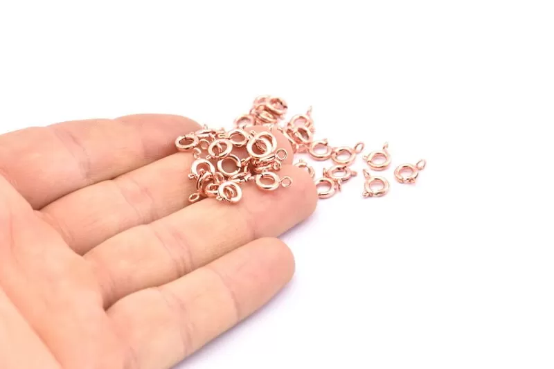 6mm Round Clasp, 50 Rose Gold Tone Brass Round Spring Ring Clasps, (6mm) A1035