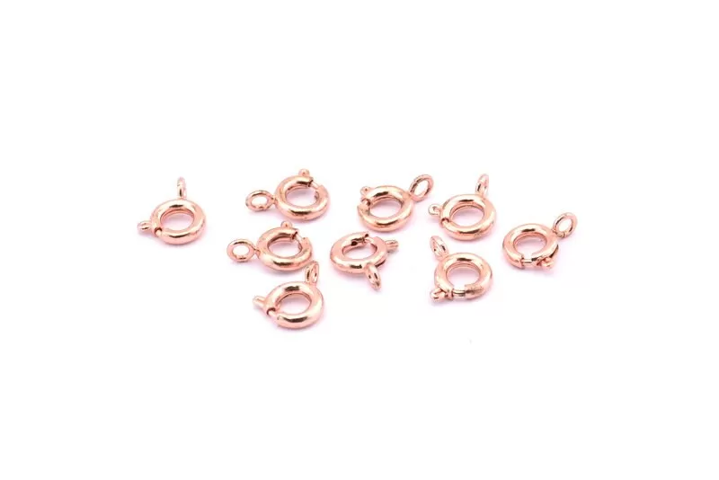 6mm Round Clasp, 50 Rose Gold Tone Brass Round Spring Ring Clasps, (6mm) A1035