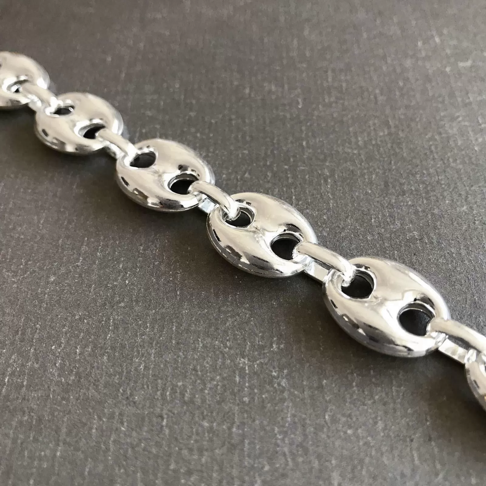 925 Sterling Silver Men's Puffed Mariner Chain Bracelet 14mm 9 inch 25 gr