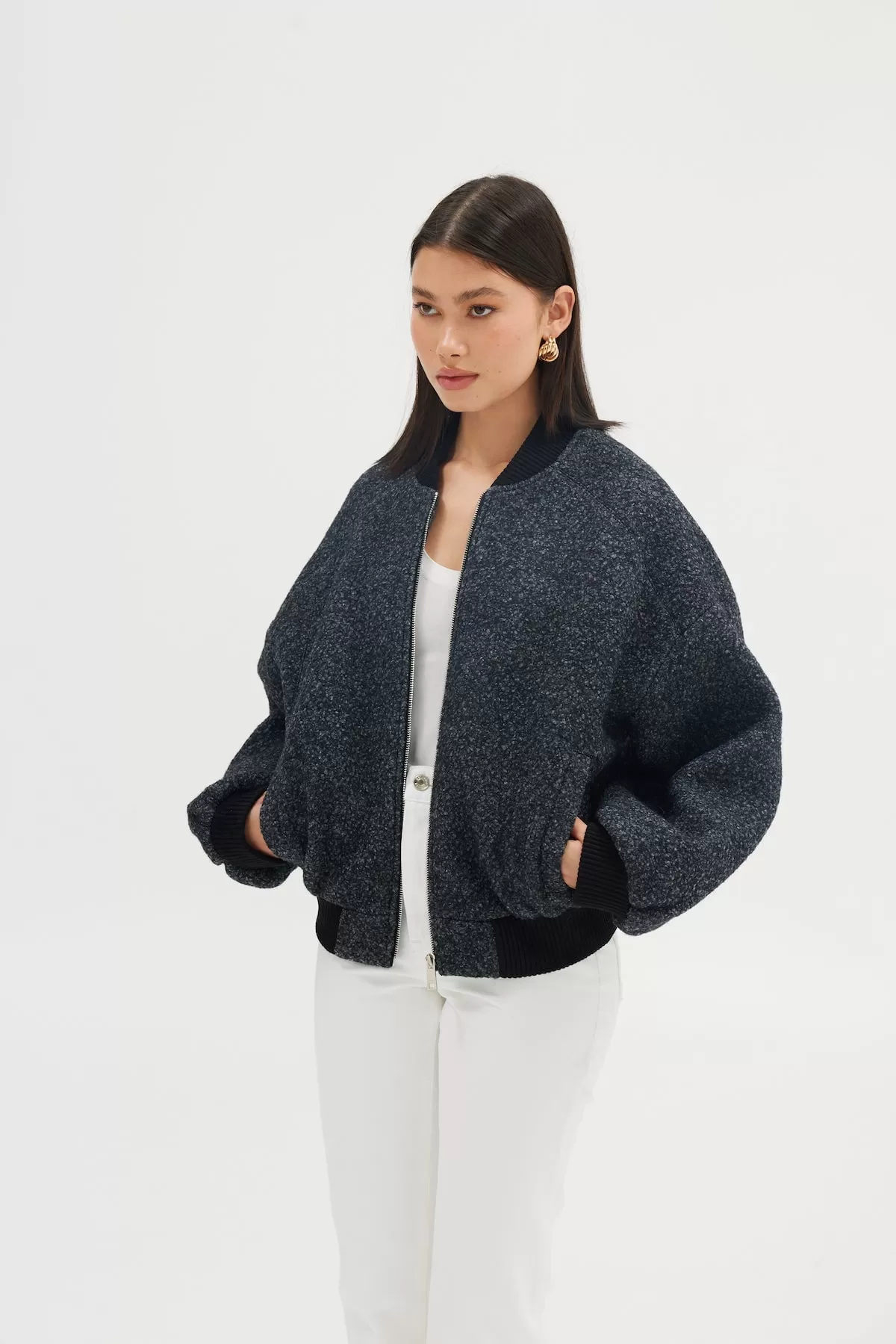 Alanna Boucle Bomber - Charcoal