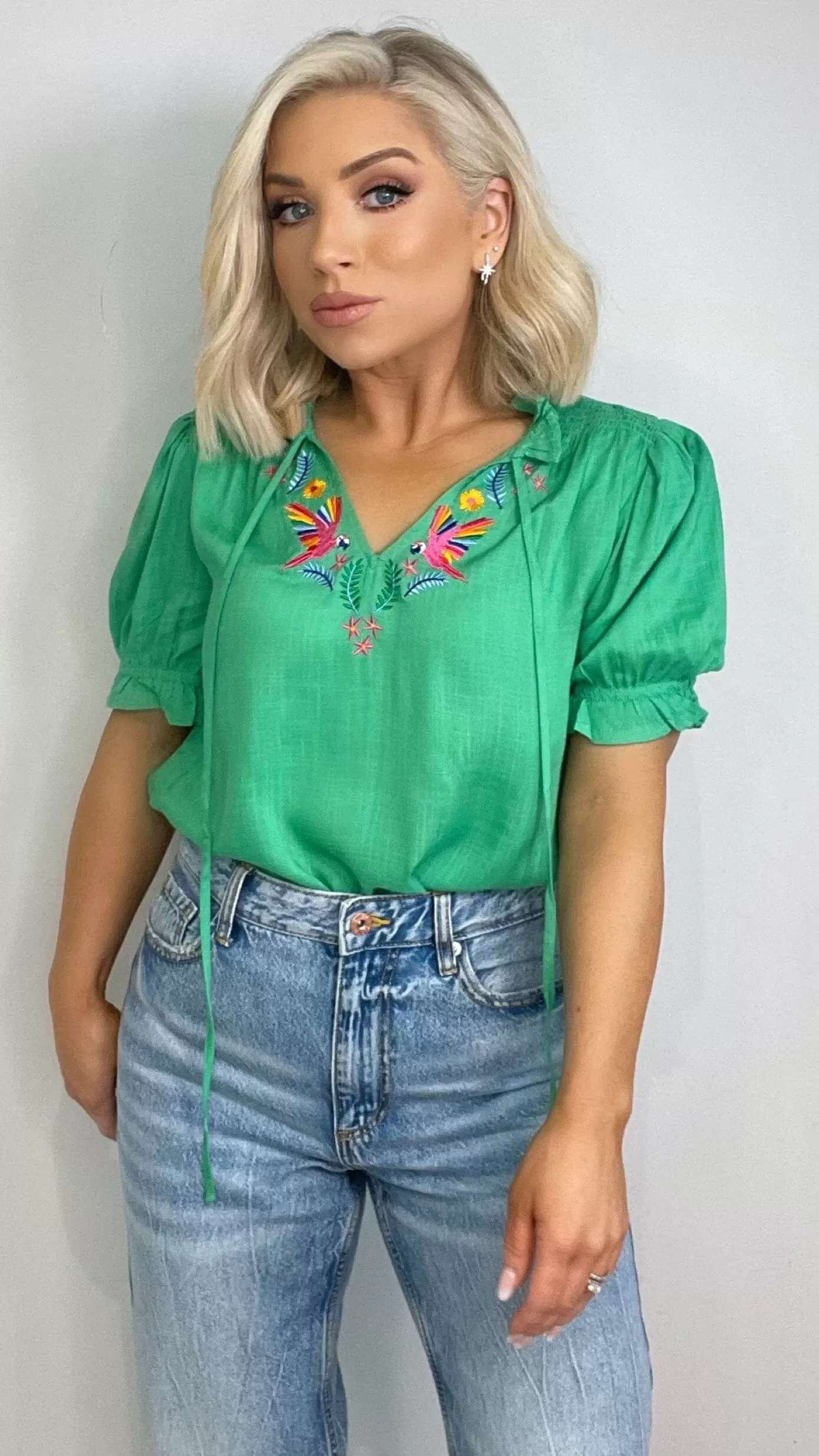 ANGELIQUE SHIRRED TOP - GREEN