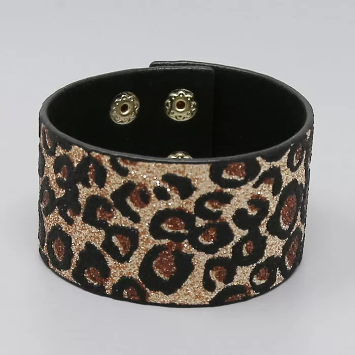 Animal Print Glitter Faux Leather Bracelet