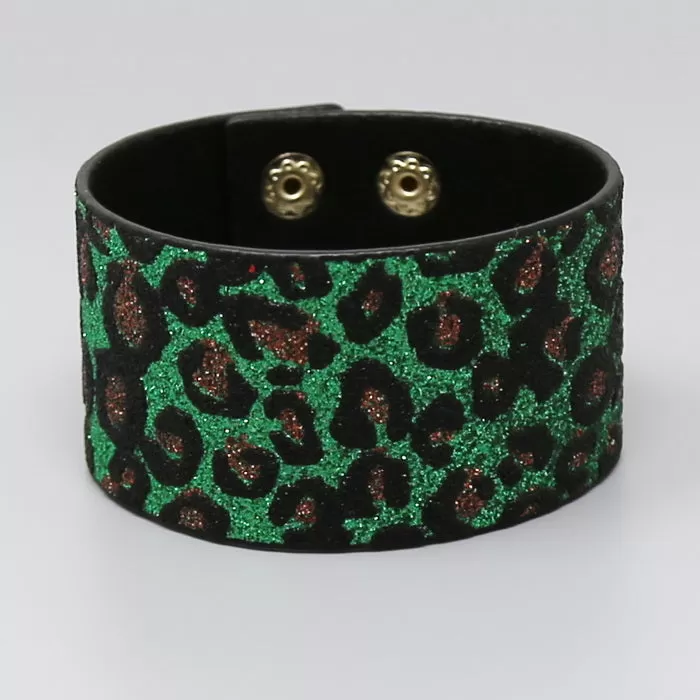 Animal Print Glitter Faux Leather Bracelet