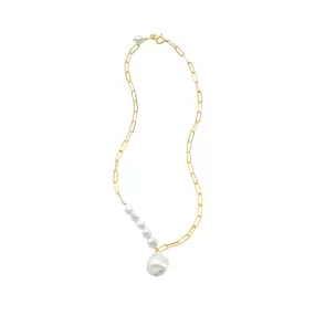 Asymmetric Paperclip Pearl Chain Necklace