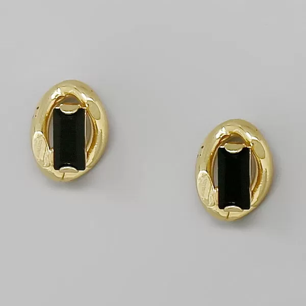 Baguette Stone Metal Link Stud Earrings