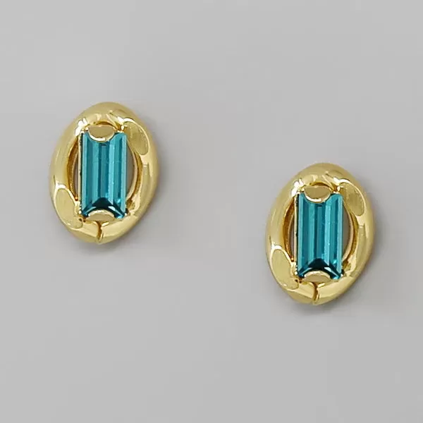 Baguette Stone Metal Link Stud Earrings