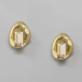 Baguette Stone Metal Link Stud Earrings