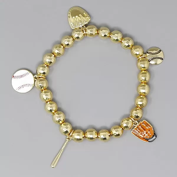 Baseball Multi Charm Beaded Stretch Bracelet