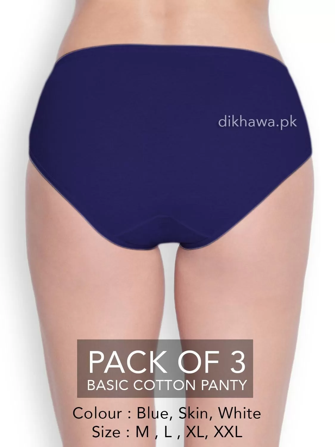 Basic Cotton Panty Pack of 3 - FL-519 - Blue Skin & White