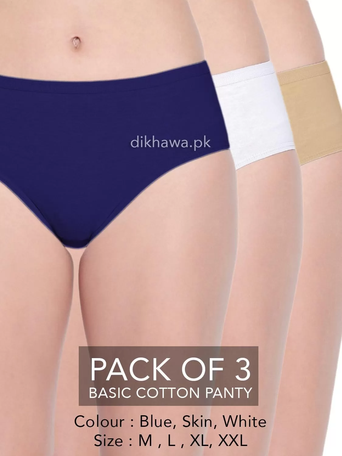 Basic Cotton Panty Pack of 3 - FL-519 - Blue Skin & White