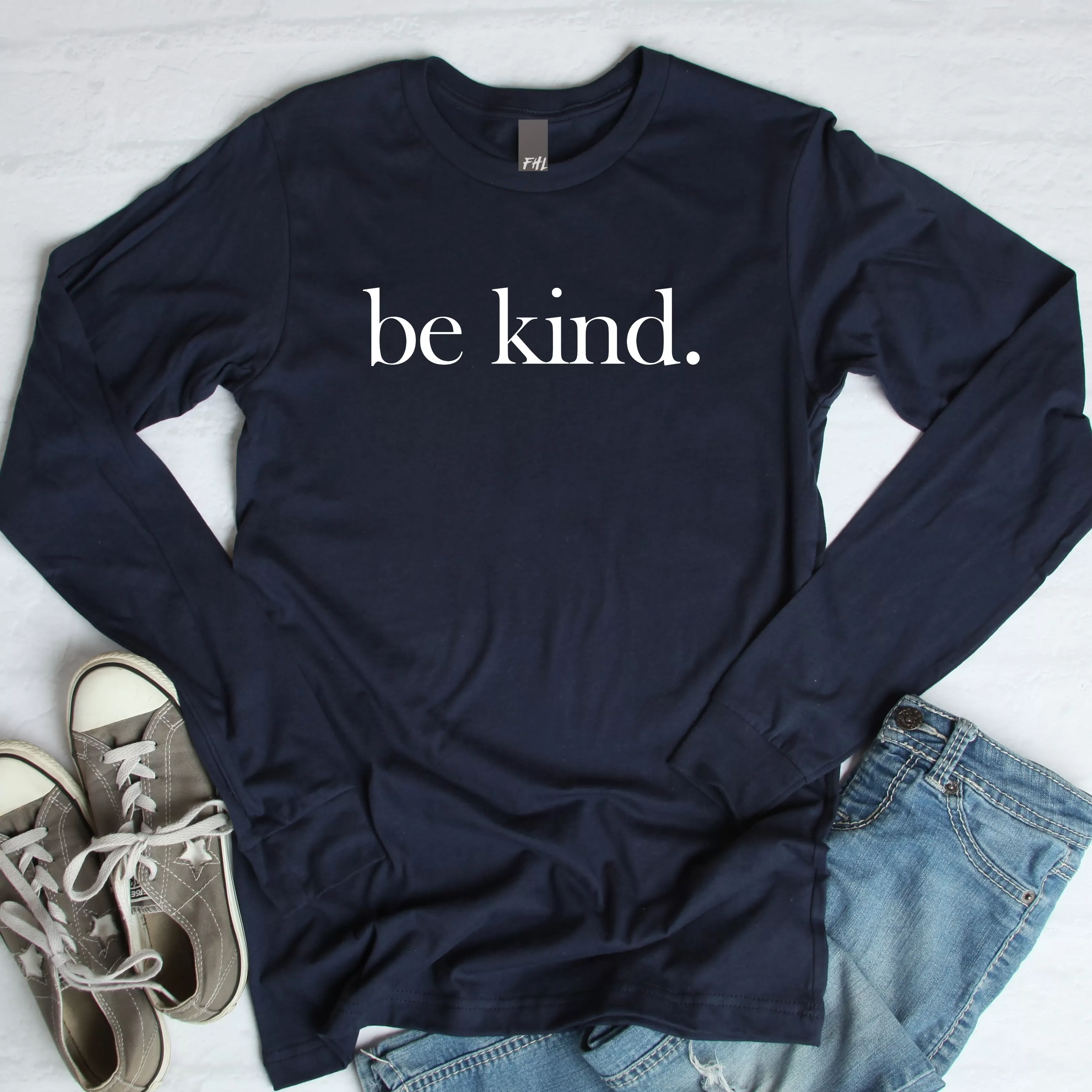 be kind. Navy Long Sleeve Tee