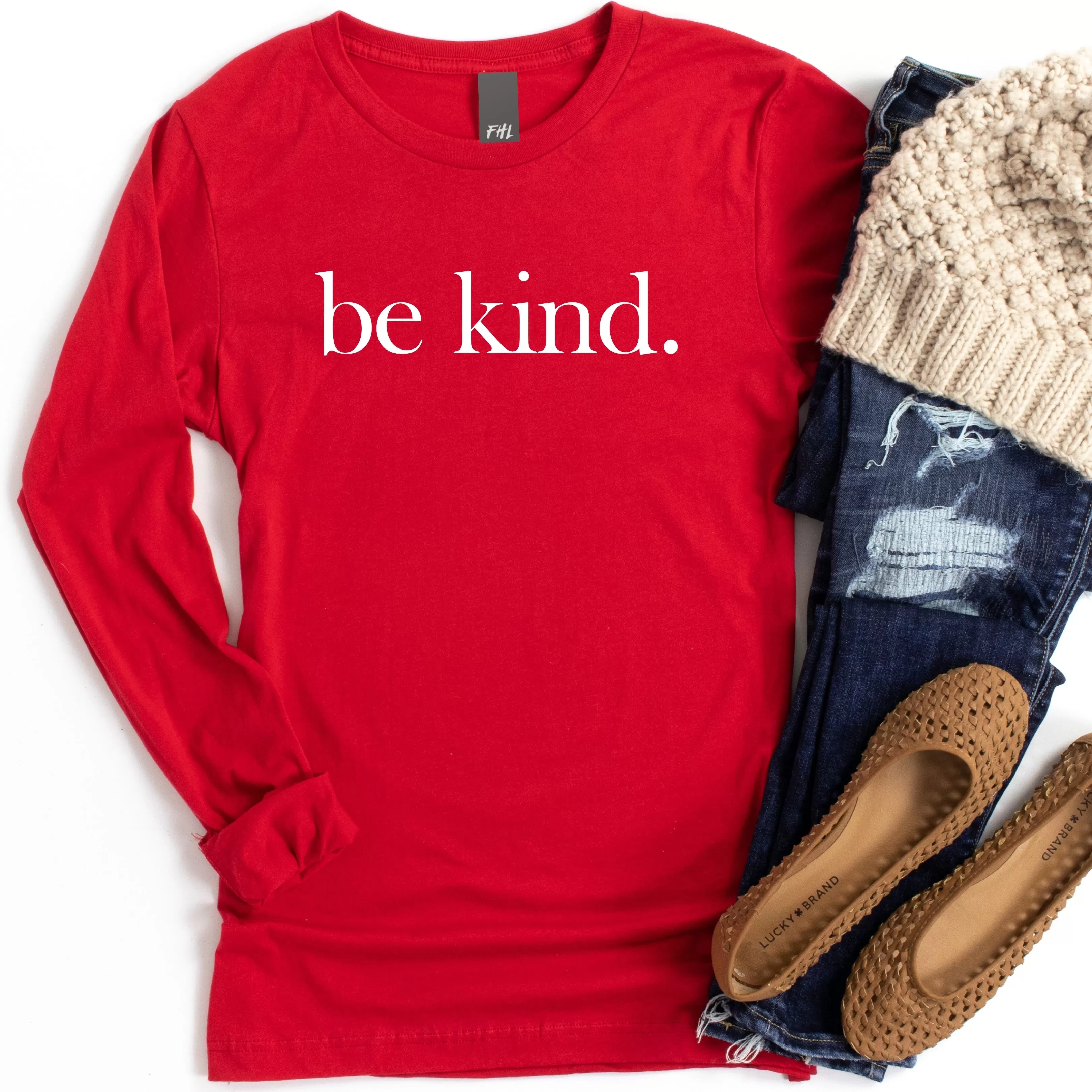 be kind. Red Long Sleeve Tee