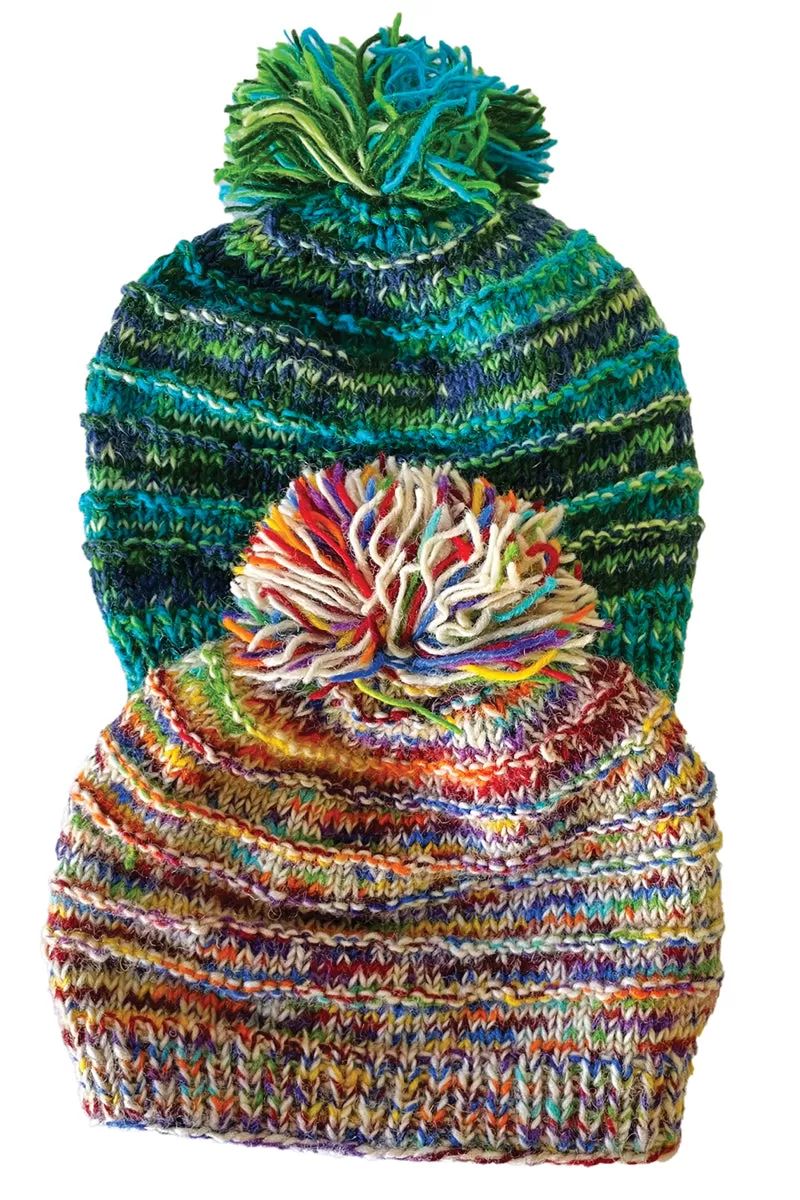 Beanie Hat Multicolor Pom-Pom