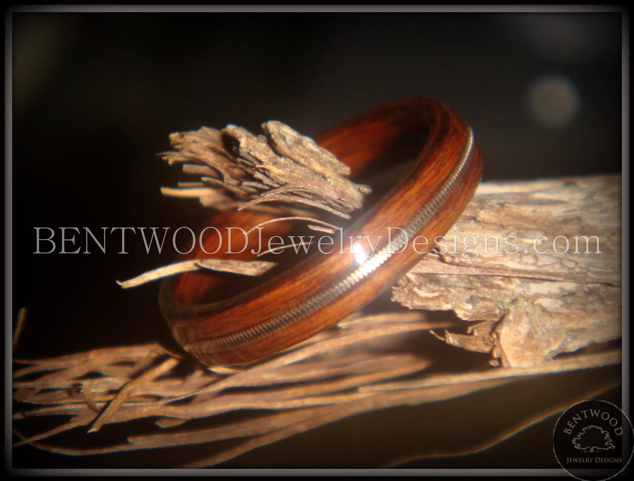 Bentwood Ring - Electric Rosewood Wood Ring with Guitar String Inlay