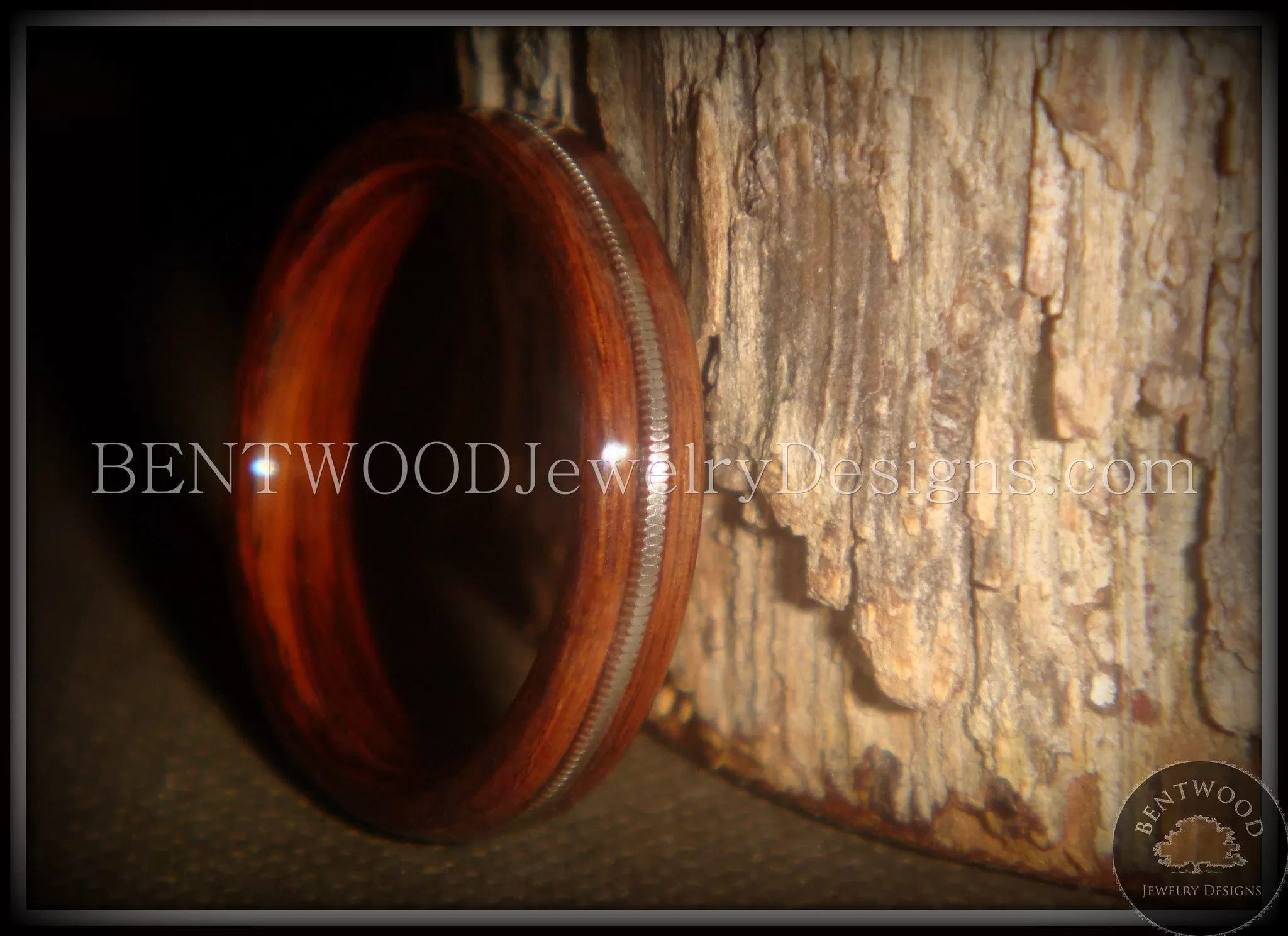 Bentwood Ring - Electric Rosewood Wood Ring with Guitar String Inlay