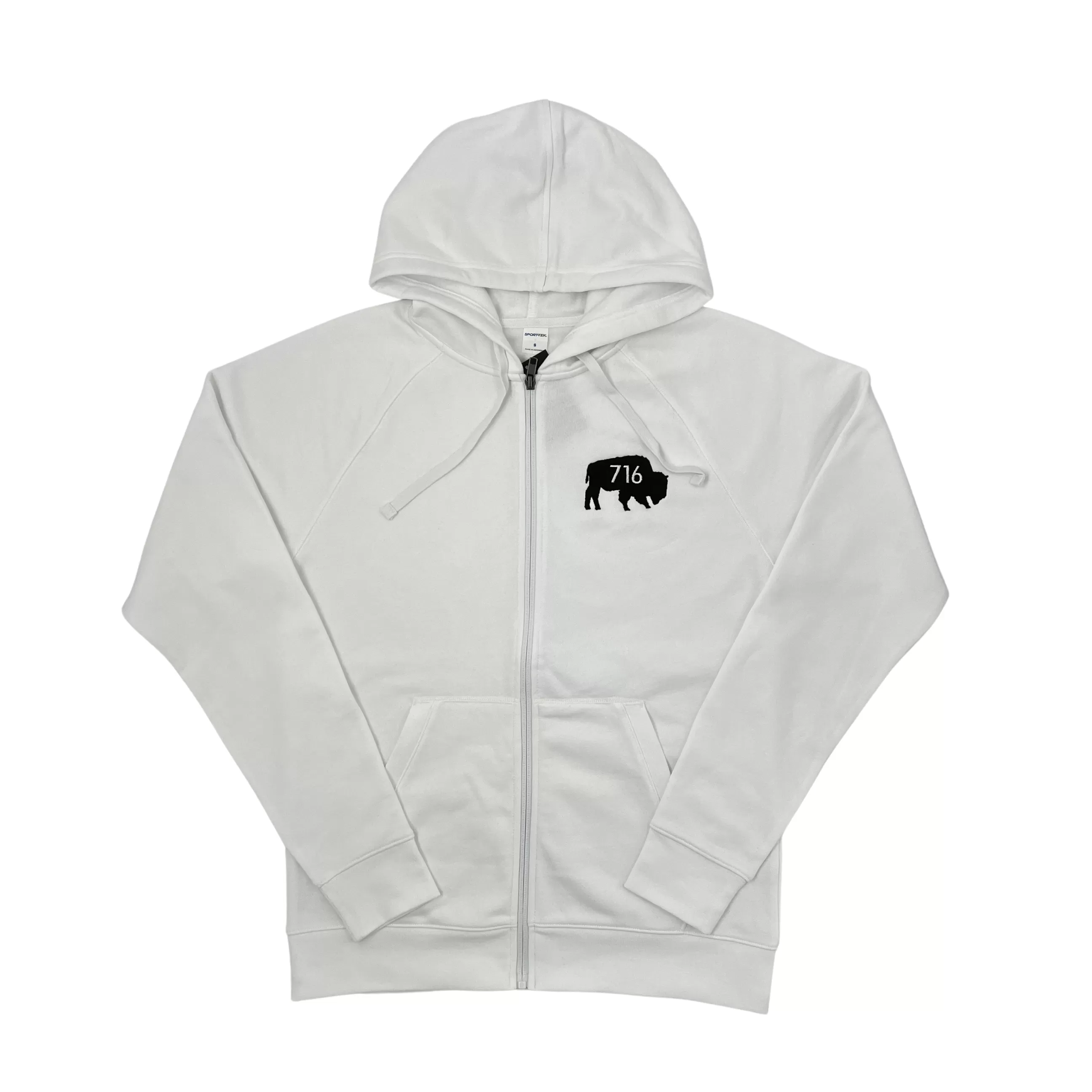 BFLO 716 With Embroidered Buffalo White Full Zip Hoodie