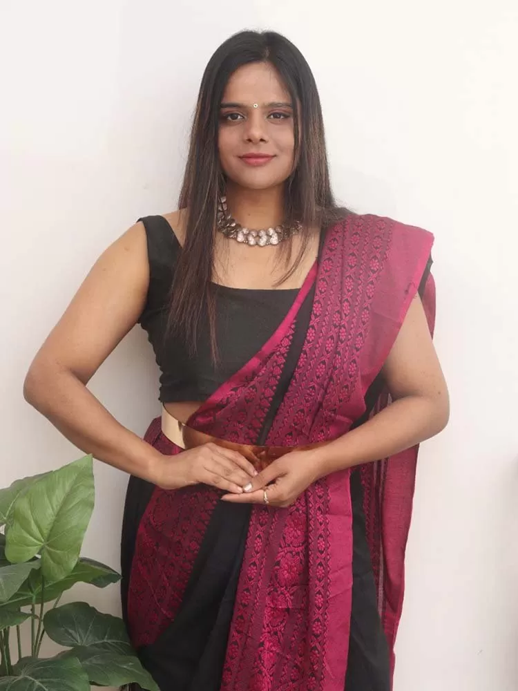 Black Bengal Plain Cotton Saree