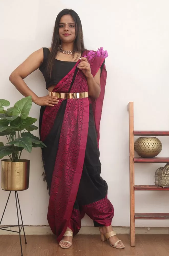 Black Bengal Plain Cotton Saree