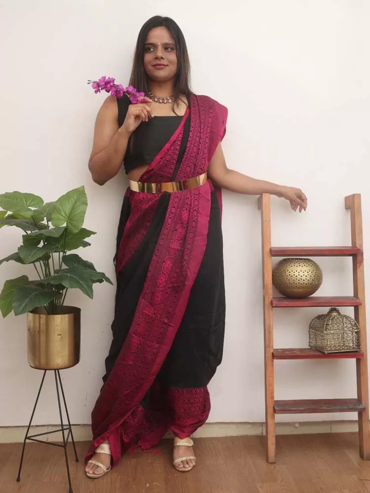 Black Bengal Plain Cotton Saree