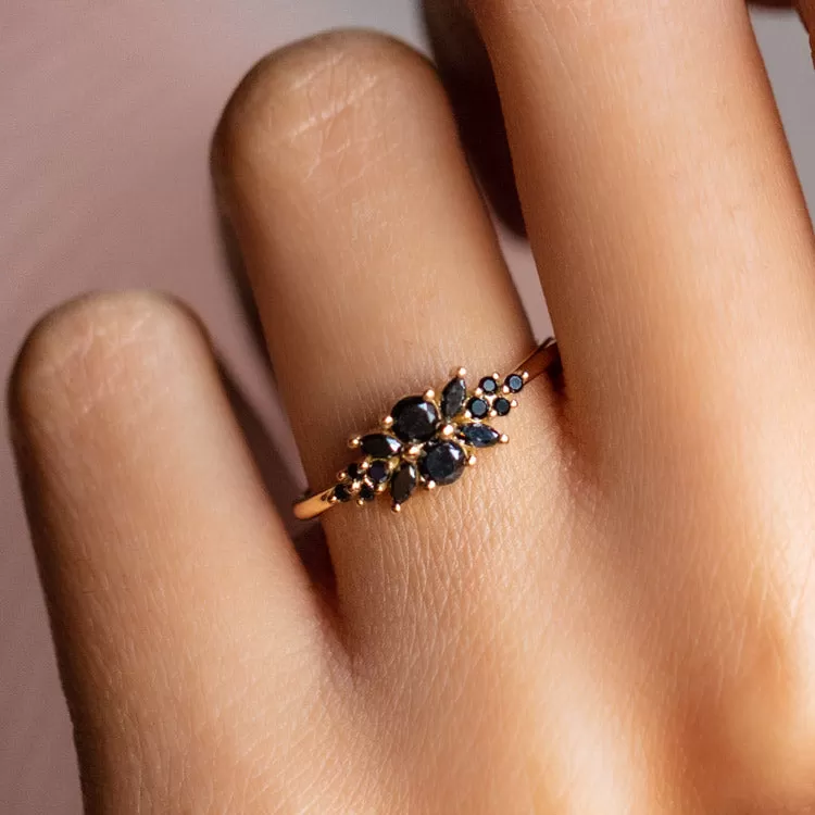 Black Diamond Flora Engagement Ring