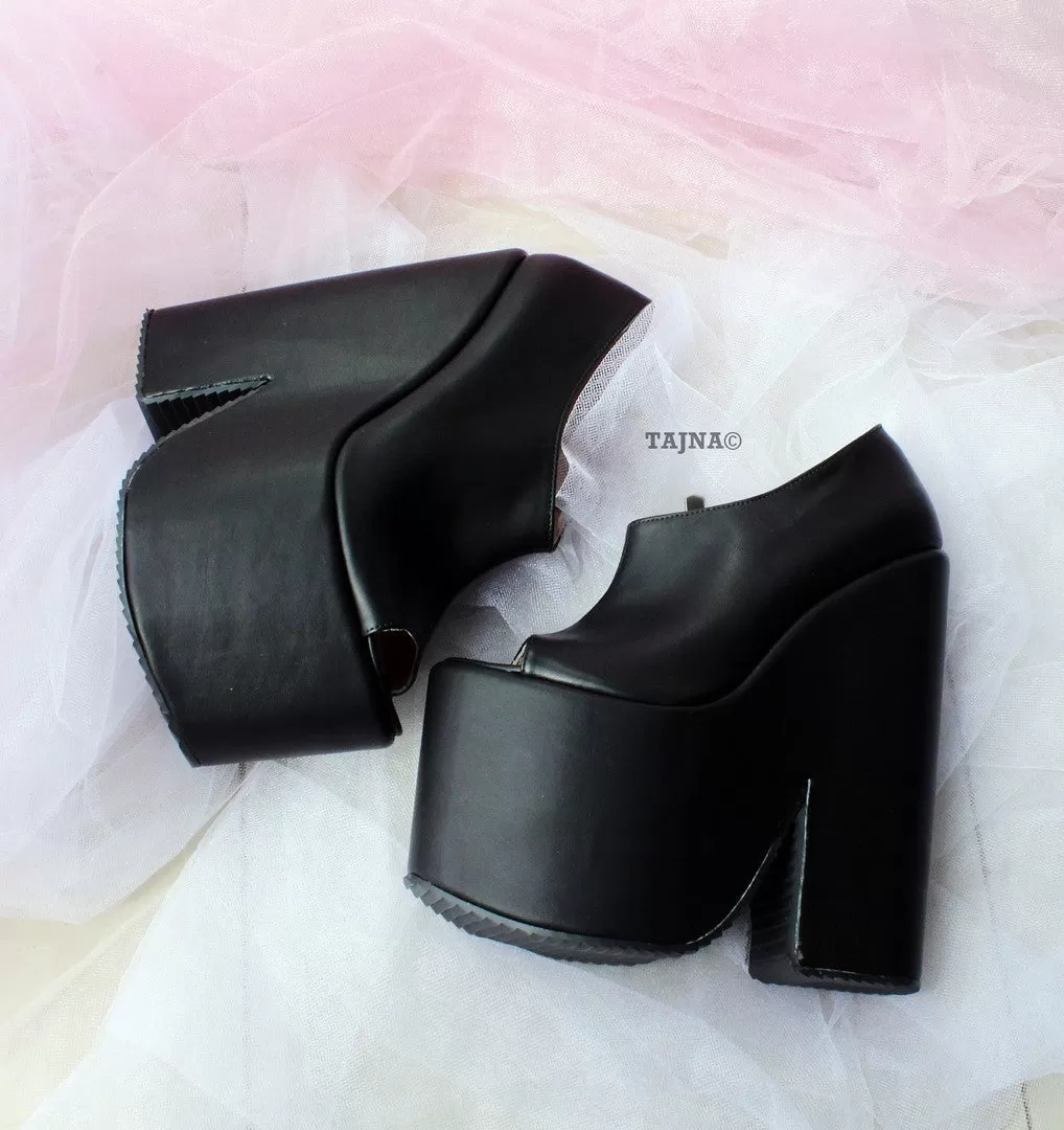 Black Peep Toe High Heel Wedge Platform Ankle Booties