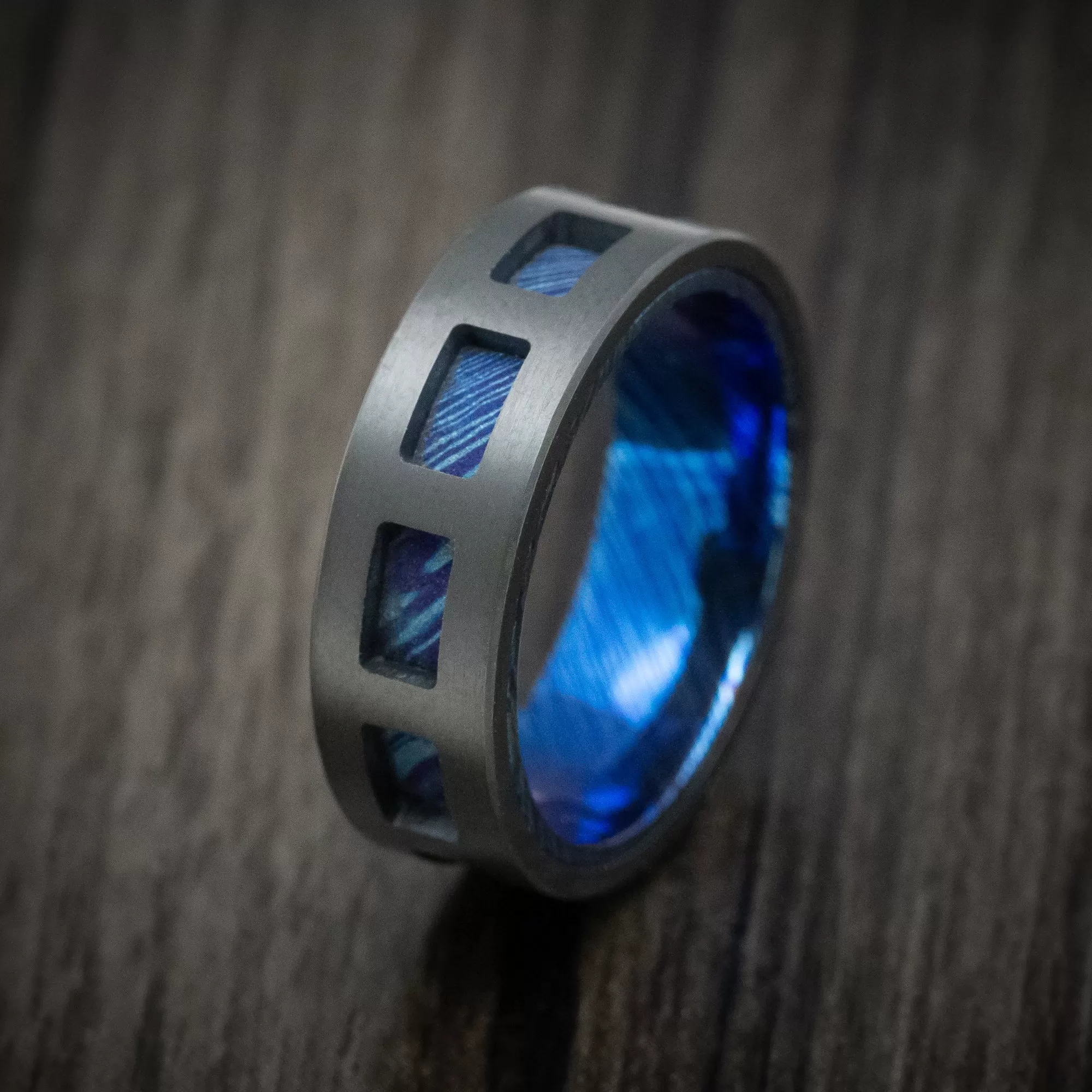 Black Titanium and Kuro-Ti Cut-Through Window Men's Ring Custom Made