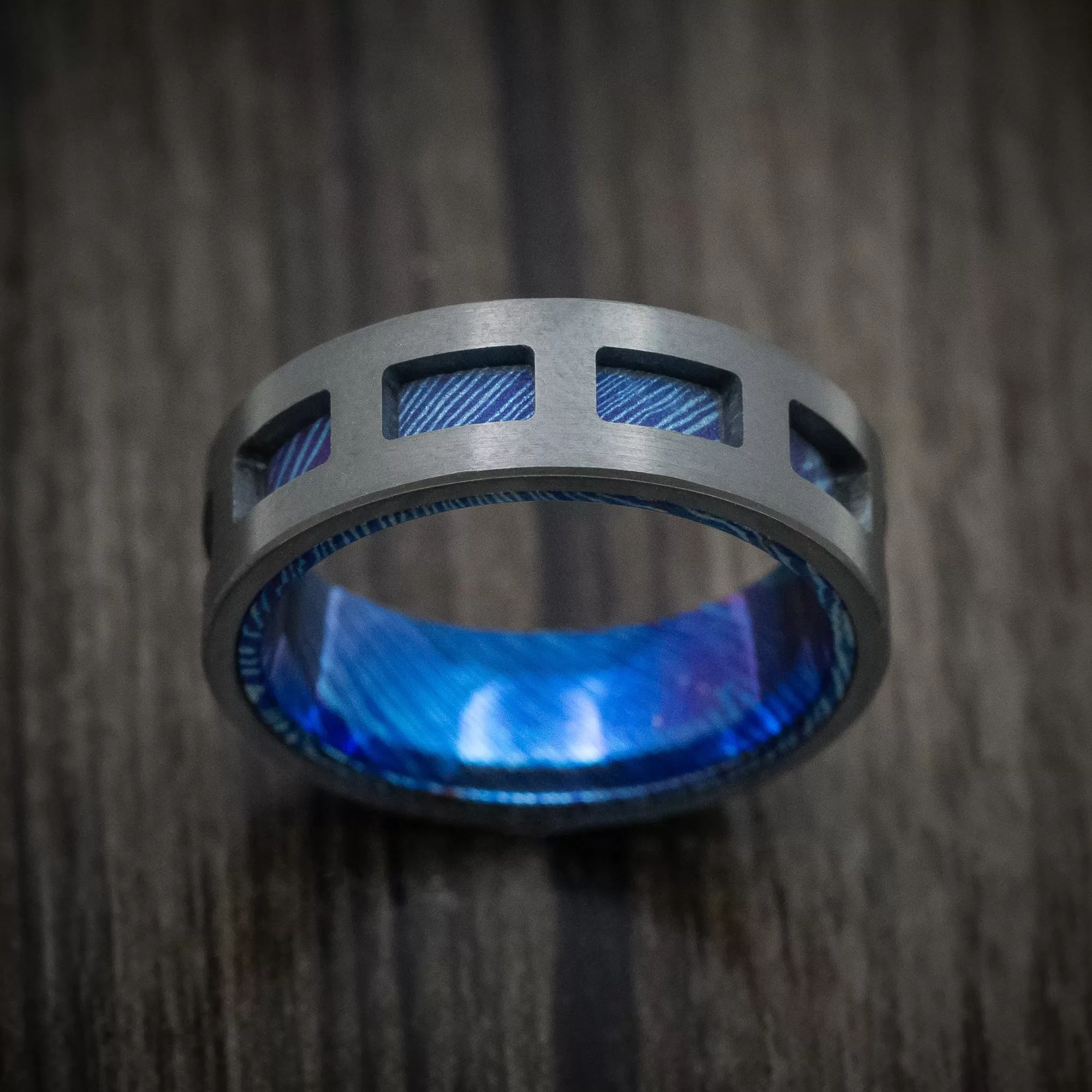 Black Titanium and Kuro-Ti Cut-Through Window Men's Ring Custom Made