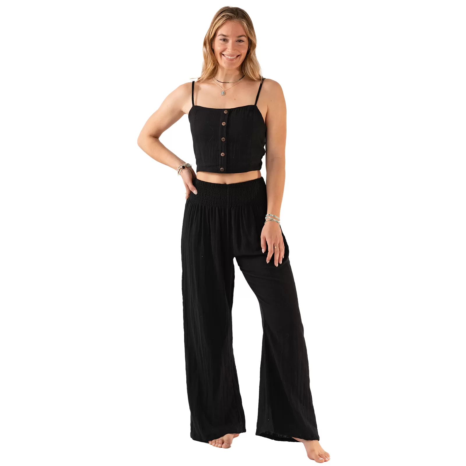 Black Wide Leg Cotton Pants