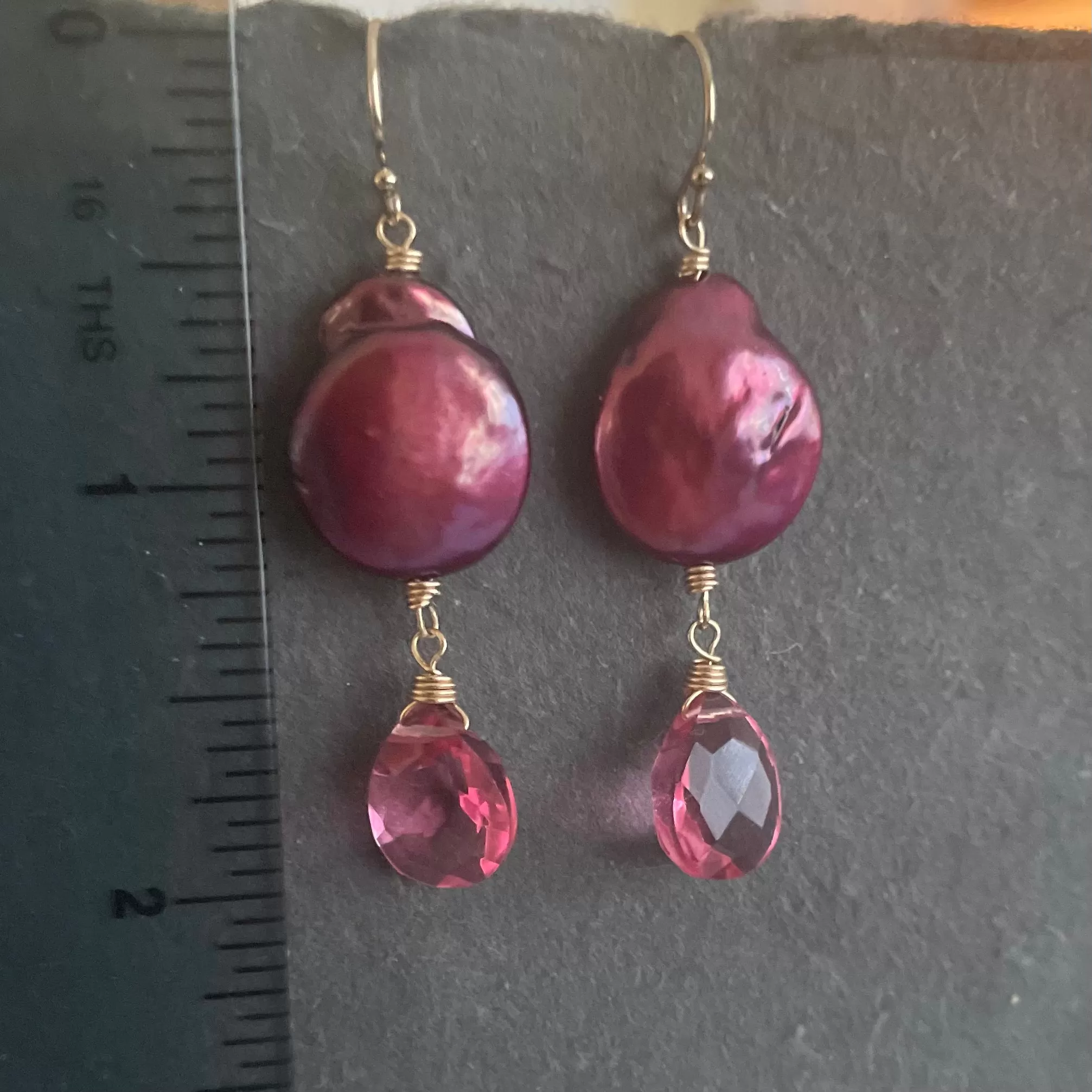 Bubblegum Pink and Plum Pearl Dangle Earrings