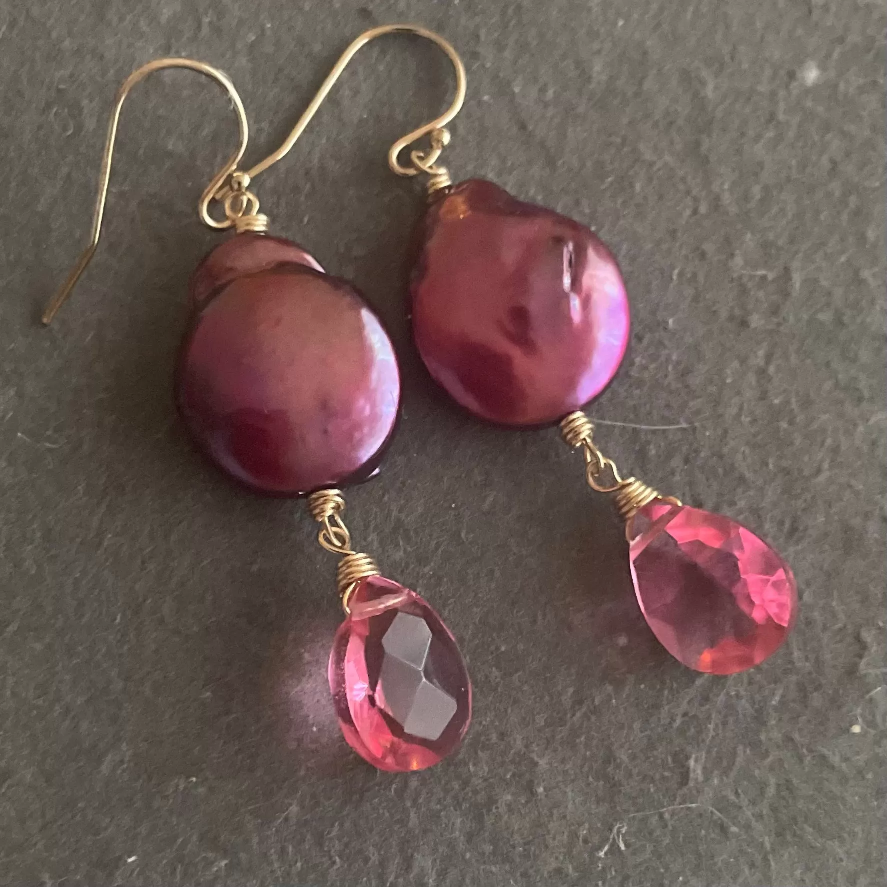 Bubblegum Pink and Plum Pearl Dangle Earrings