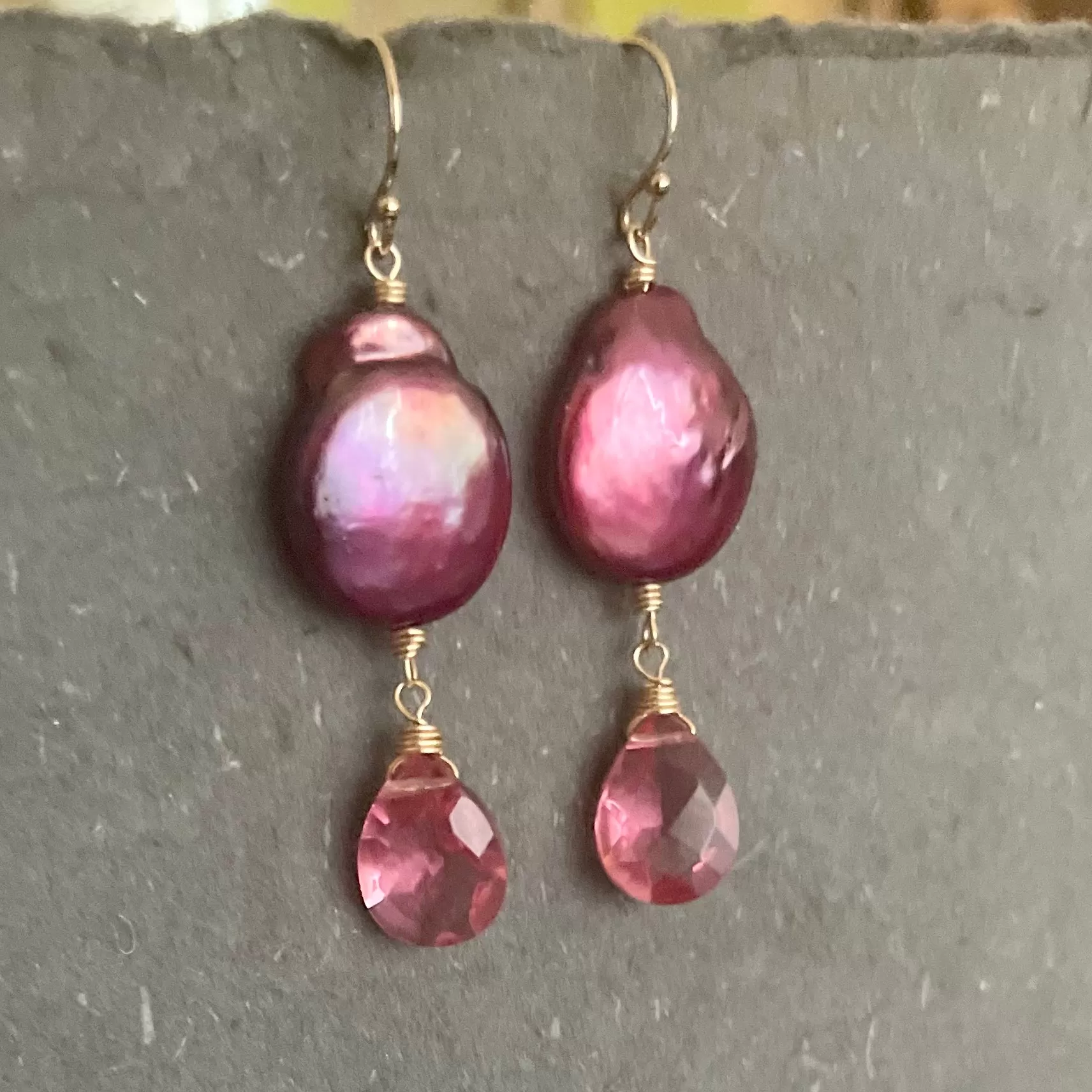 Bubblegum Pink and Plum Pearl Dangle Earrings